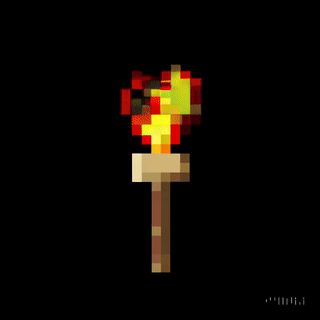 An 8-bit, pixelated, flickering torch on a black background made using Sora AI.
