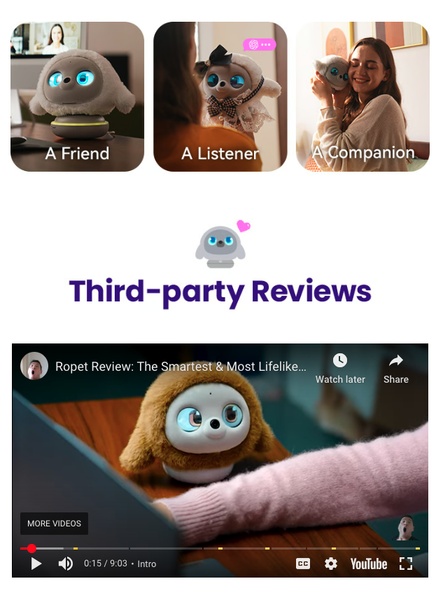 A screenshot of Ropet billed as your next-generation AI robot pet.