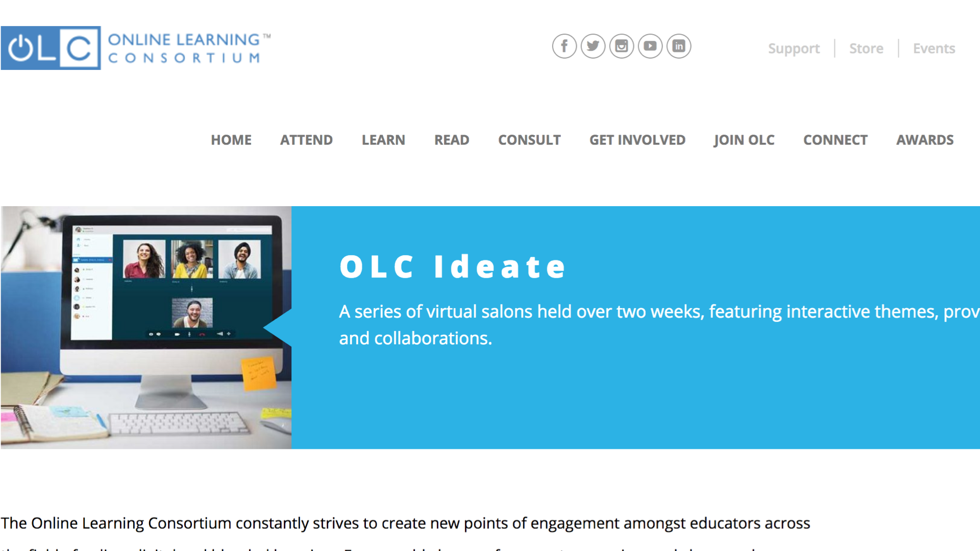 screenshot of OLC Ideate webpage
