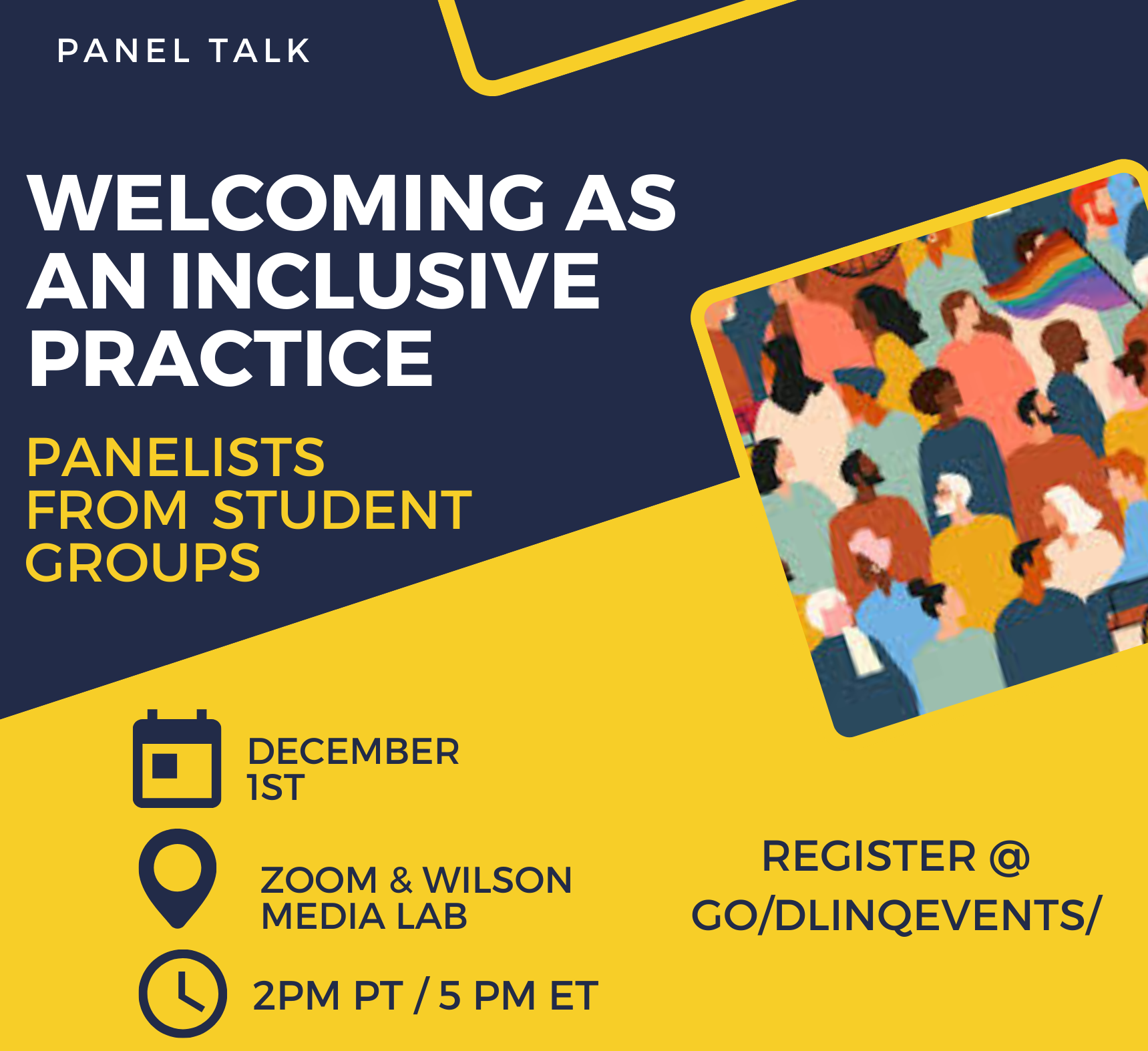 event sign for Welcoming as an Inclusive Practice panel on Dec 1