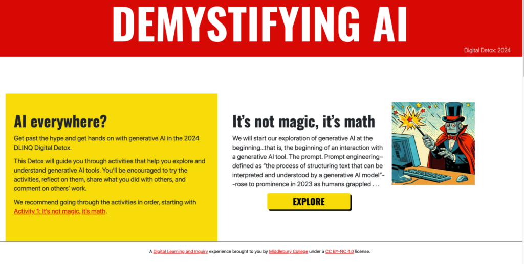 A screenshot of the Demystifying AI site.